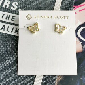 New Gold kendra scott Lillia Butterfly Stud Earrings Dichroic Glass